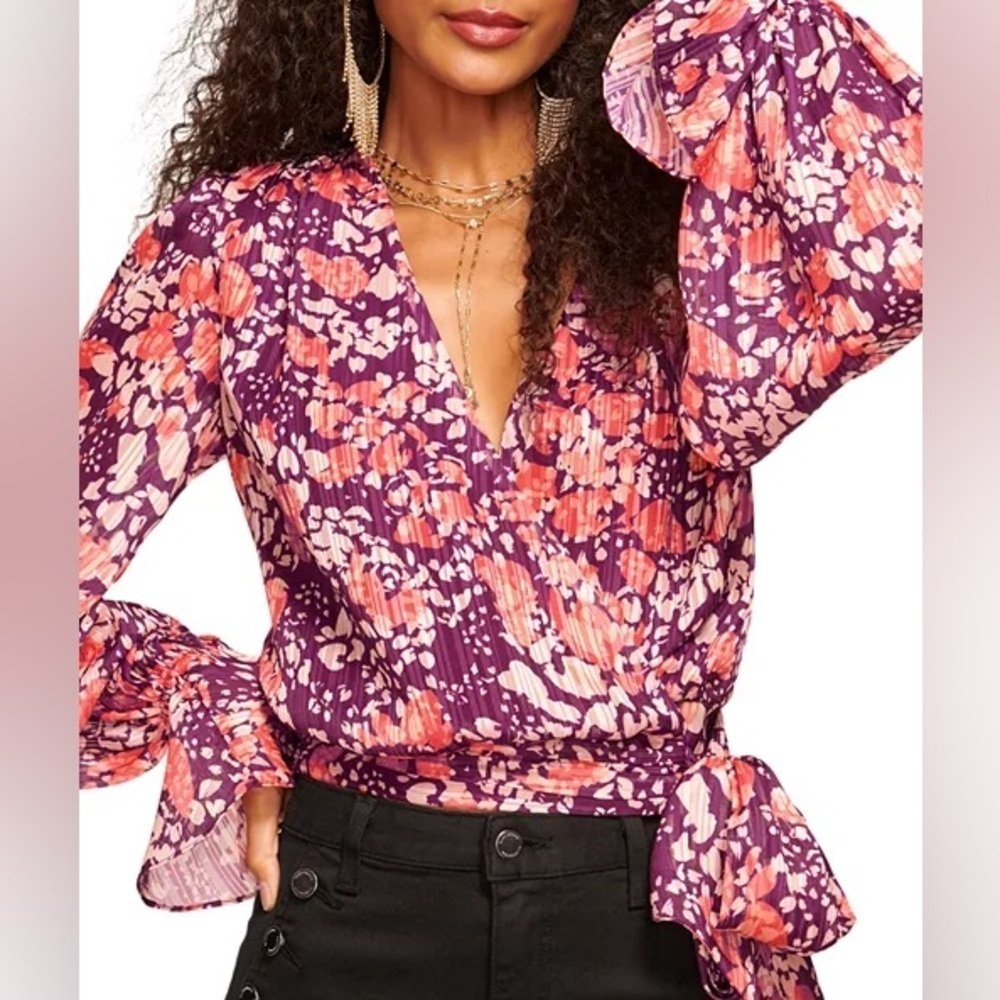 Ramy Brook Melody Floral Wrap Blouse Medium NWT Boho Chiffon - Picture 3 of 15